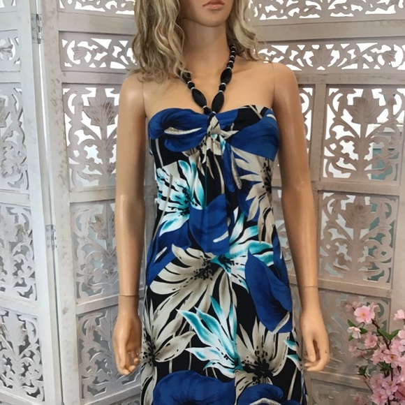 Kiwi Blue Tropical Floral Halter Maxi Dress - Picture 2 of 8